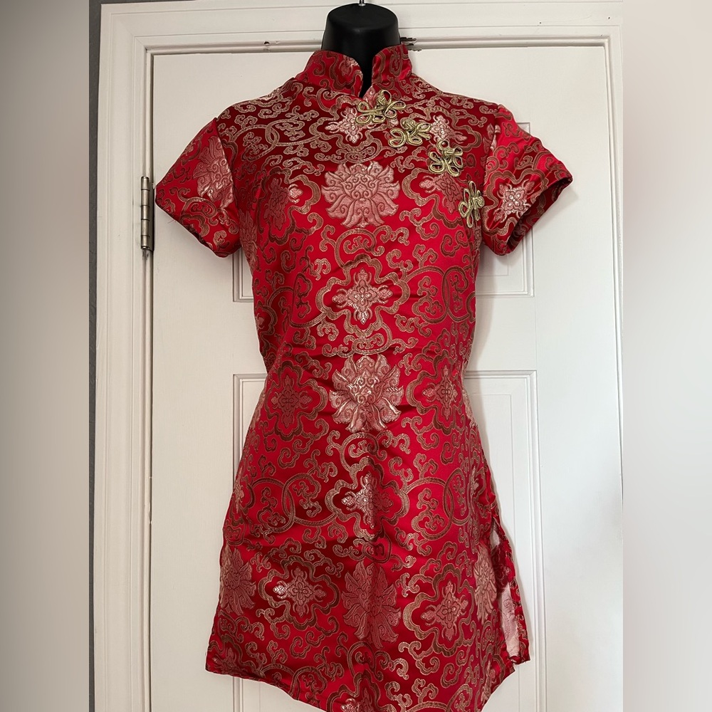 Handmade Red Brocade Chinese Tunic